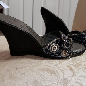 Naughty Monkey Hot Stepper Beaded Wedge Slides 6.5